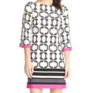 Eliza J Black & White Geometric Long Sleeve Dress Pink Accents Size 12 1042